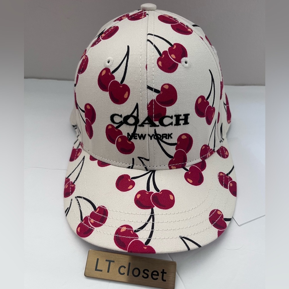 Last one!🍒 New Coach Cherry Swirl Print Baseball Hat M/L - Picture 2 of 7